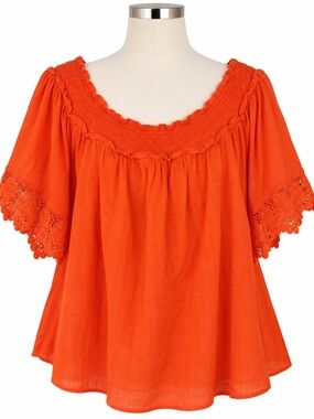 Lane Bryant 22/24 Orange Crochet Lace Off Shoulder Boho Blouse Top